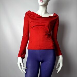 Vergotis Red Drape Off The Shoulder Lycra Spandex Long Sleeve Top VINTAGE